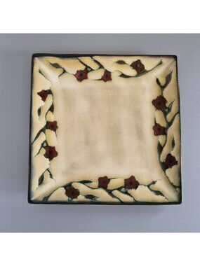 Mikasa Desert Bloom Square DINNER Plate, Glossy Stoneware Dark Red Floral, HEAVY